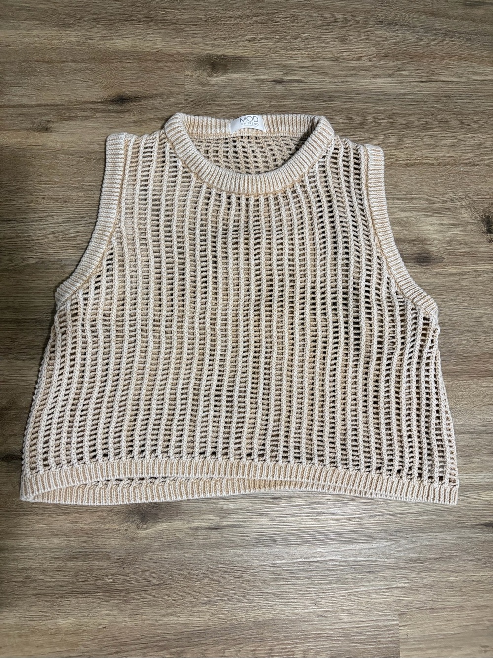 MOD Cropped Open-Knit Tank Top in Cream